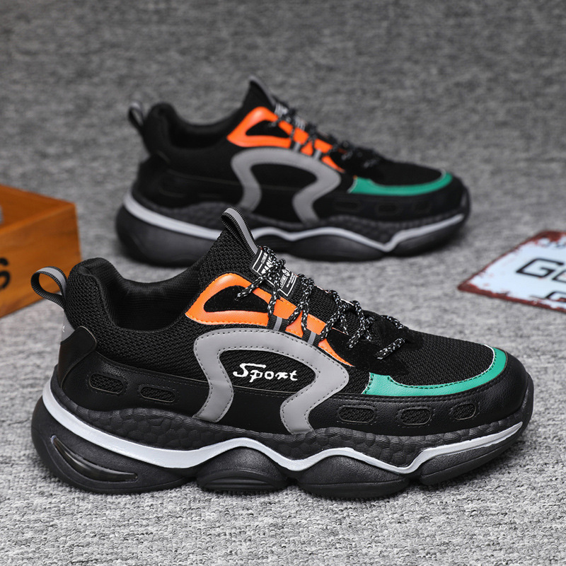 Men Clunky Round Toe Basketball Shoes Fashion Breathable Comfortable New Sneakers Black