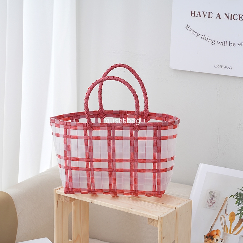 Korean women's high-quality high-end practical cute handbag birthday gift packaging bag large capacity woven vegetable basket bag niche woven bas