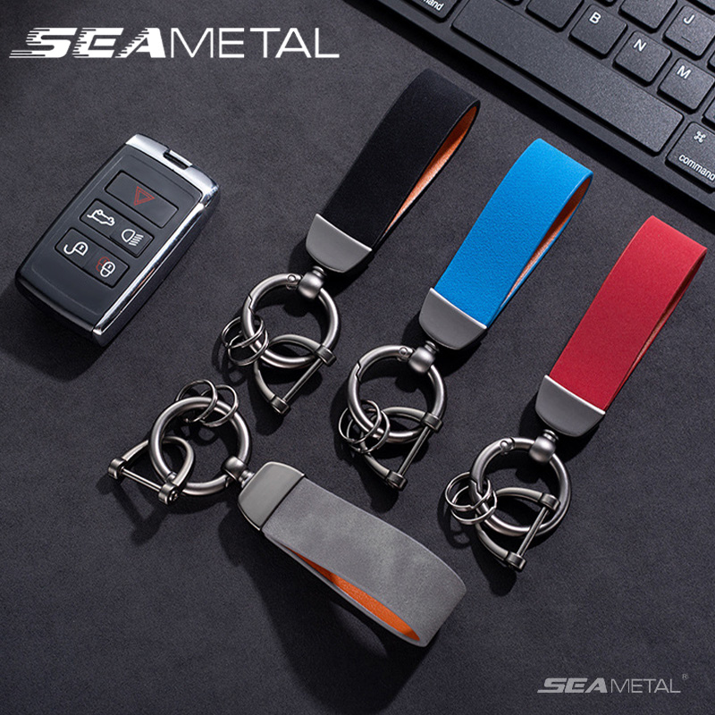 SEAMETAL Suede Car Keychain Ring Vintage Leather Zinc Alloy Key Chain Keys Holder Universal Luxury Keyring Car Accessories