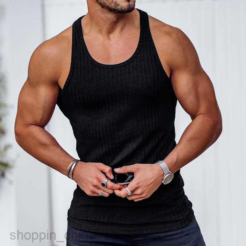 Men's T Shirts Summer Knitted Vertical Stripe Fitness Sports Tank Top Men Racerback Tank Top tees tops