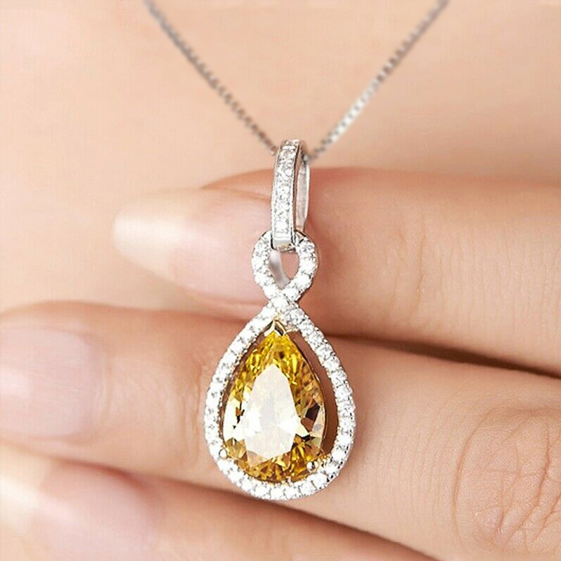 CAOSHI Exquisite Yellow Cubic Zirconia Pendant Necklaces for Women Elegant Engagement Party Lady Luxury Jewelry Accessories
