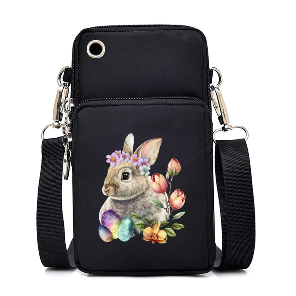 Cute Bunny Print Purses and Handbags Female Mini Mobile Phone Bag Vintage Floral Zipper Crossbody Bag Women Shoulder Bags