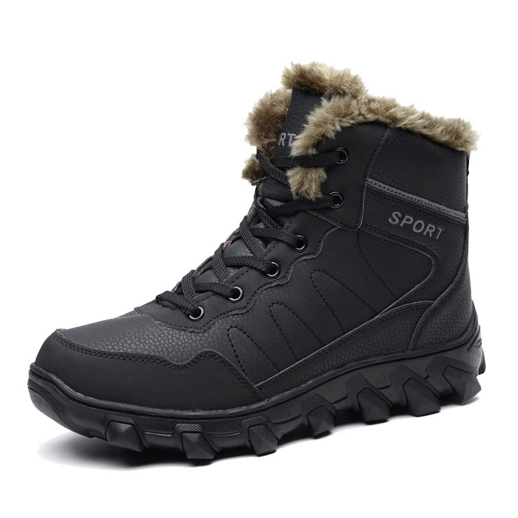 Cotton 2022 Winter New Leather Fur Integrated Snow Sports Outdoor Mountaineering Boots with Veet and Warm Men's Shoes