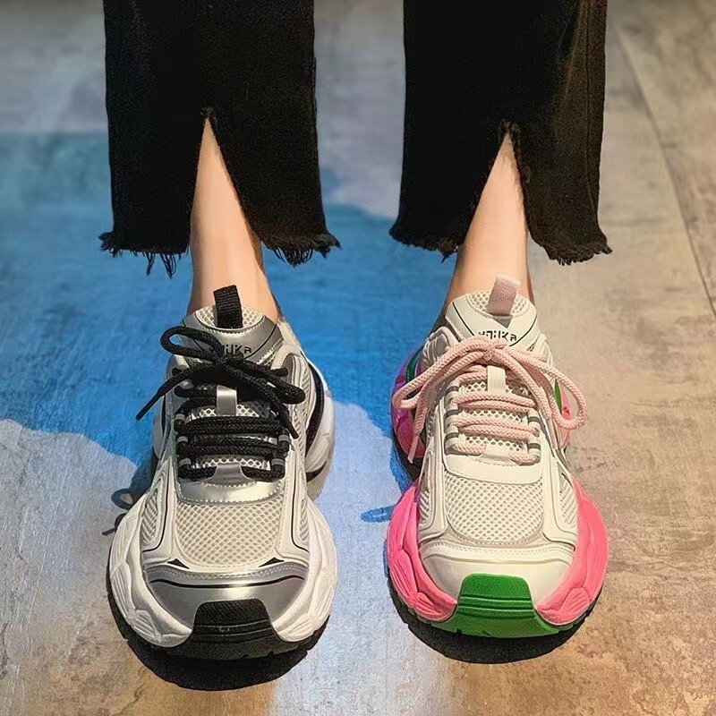 China-Chic thick soled dad shoes women's 2023 autumn new Korean version ins fashionable breathable mesh versatile casual sneakers