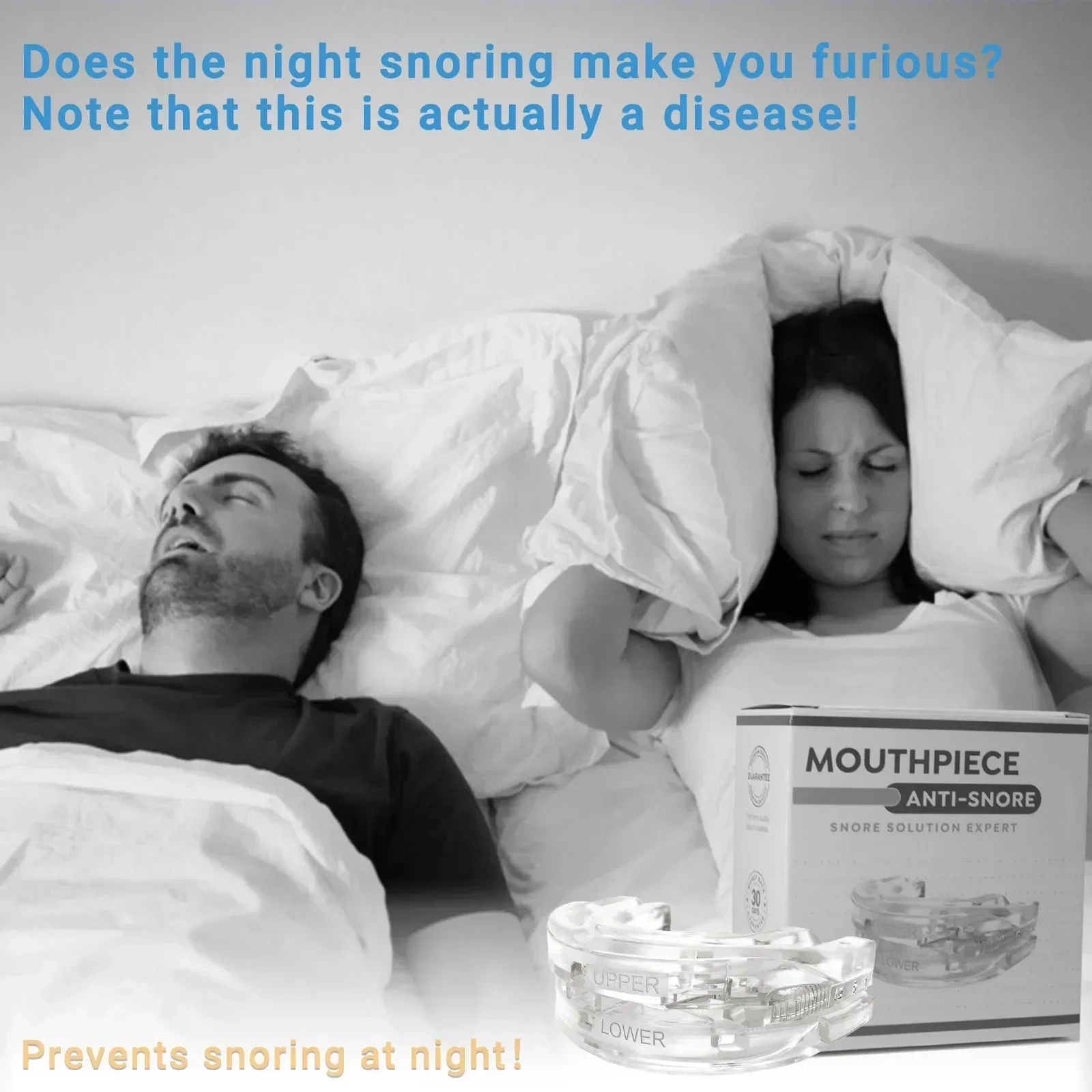 Sleep anti snoring device, anti snoring mechanical anti bruxism teeth protector, adjustable denture improve sleeping