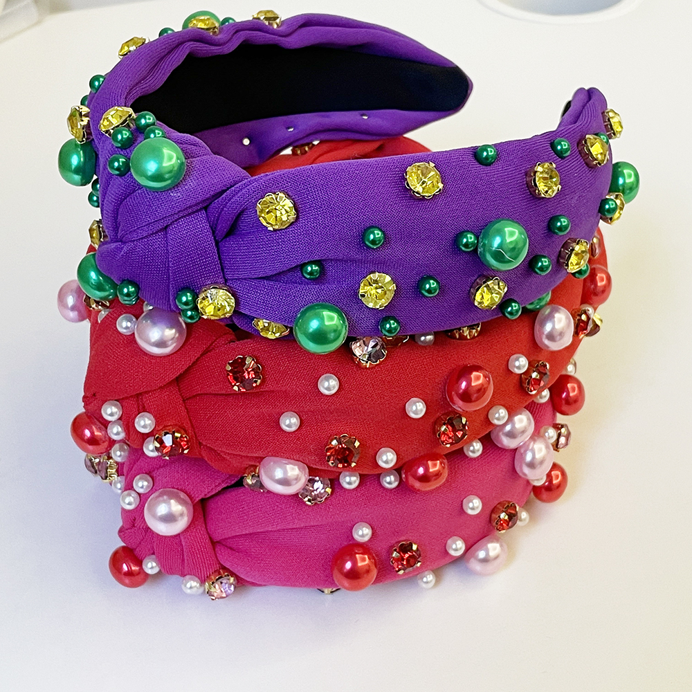 Mardi Gras Pink Pearl Rhinestone Knot Hairband Headband Adult Hair Accessories Hair Jewley