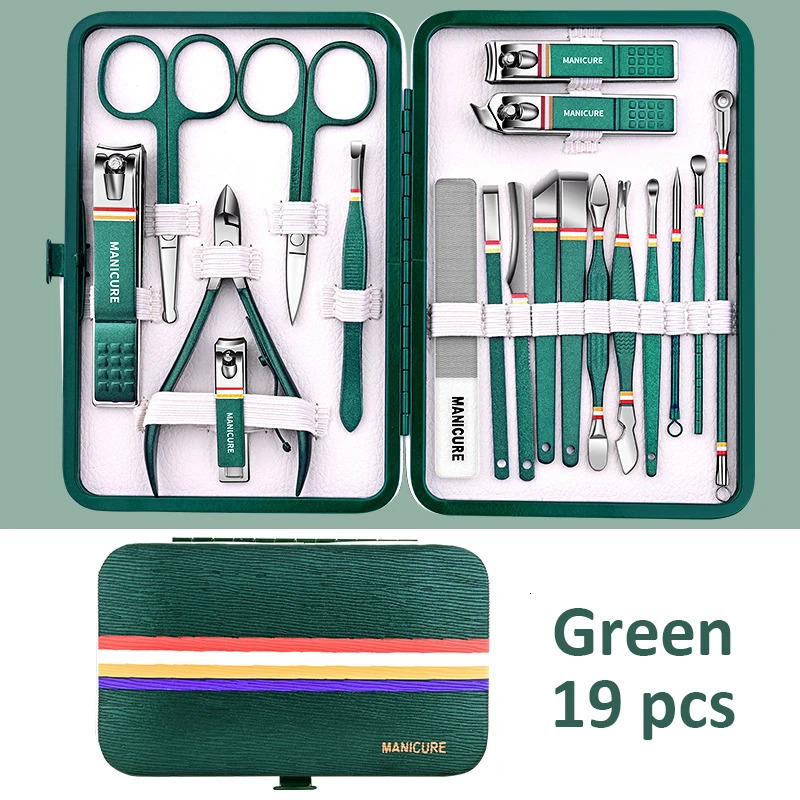 9-19pcsset Nail Cutter Set Stainless Steel Nail Clippers Set With Folding Bag Manicure Scissors Makeup Beauty Tool i240621