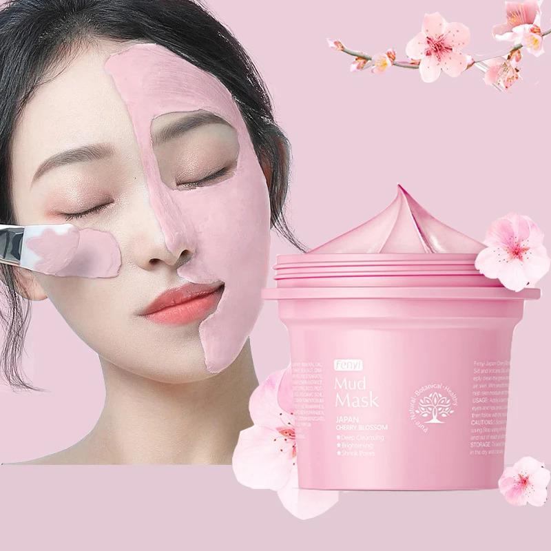 100g Japan Sakura Mud Face Mask Reduce Wrinkle Night Packs Skin Clean Blackhead Pores Smearing Mud Mask Skin Care 240621