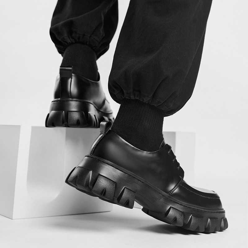 Male Leather Shoes Men 2023 New Chunky Platform Retro Work Shoes Spring Autumn Derby Shoes Highstreet Low Top Man Casual Flats