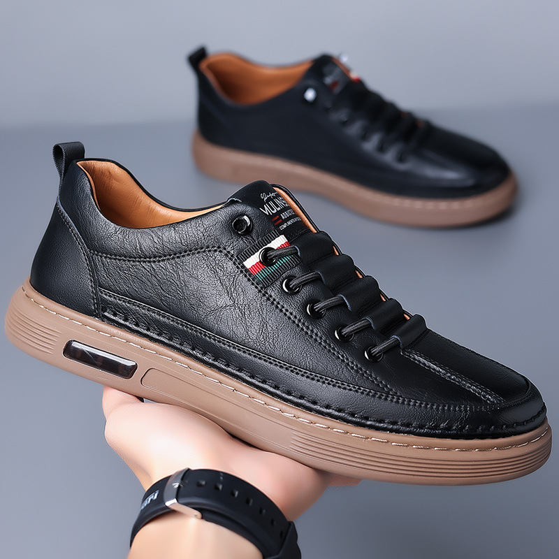 New Shoes for Men Fashion Genuine Leather Casual Flats Skateboard Shoes Street Cool Cow Leather Sneakers