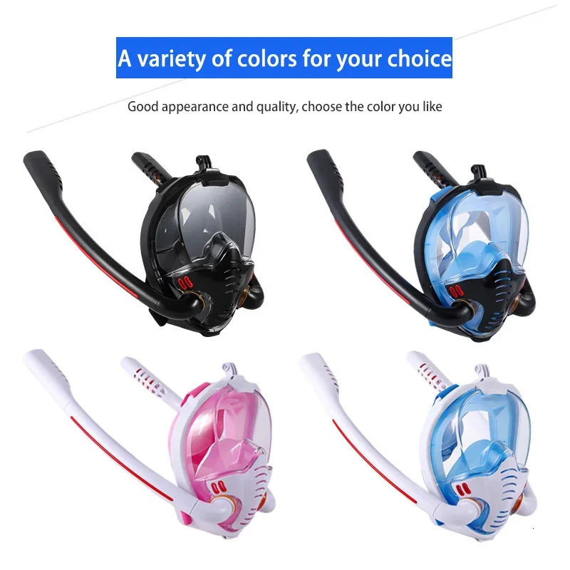 Double Respirator Snorkeling Diving Mask Full Face Dry Style Swiming Snorkel Set Equipment Underwater Accessories 240621