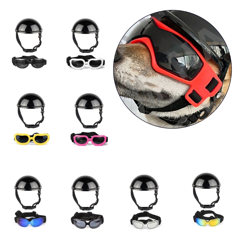 Dog Helmet with Ear Hole Pet Helmet and Goggles Set with Adjustable Strap Dog Sunglasses Puppy Head Cover for Bike