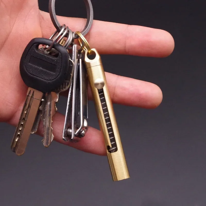 Unpacked Mini Brass Knife Portable Pocket Knife Push Pull Automatic Spring Fruit Knife Keychain Pendant Gift