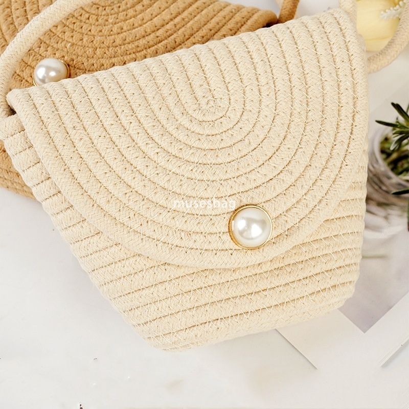 Fashionable women's high-end sense large capacity single shoulder bag temperament cotton rope handmade high aesthetic value casual American beach