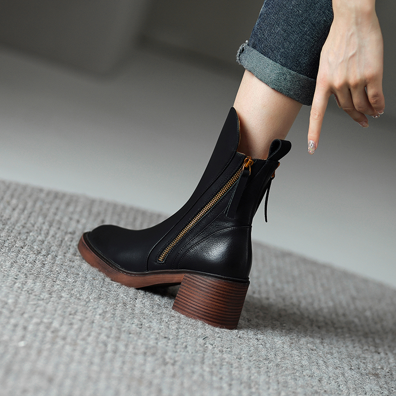 Winter 2026 Shoes Autumn Leather Short for Women Round Toe Chunky Zipper Ankle Boots Female Platform Heel Platm dh1102627460