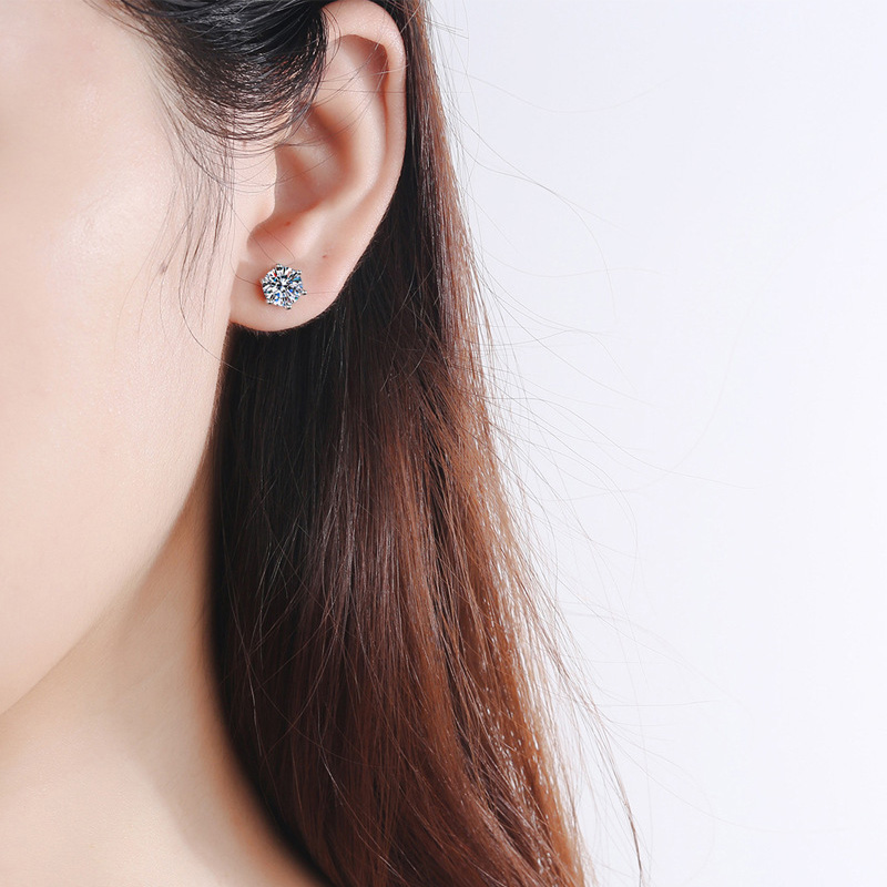 EWYA 100% Real 0.5 1 2ct Colored Moissanite Stud Earrings for Women 925 Sterling Silver Ear Studs Fine Jewelry Gifts Wholesale
