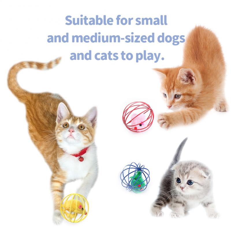 Cat Toy Pet Ball Toy Cage Plush Rat Colorful Interactive Training Toys Kitten Puppy Mouse Cage Ball Cat Accessories Pet Supplies