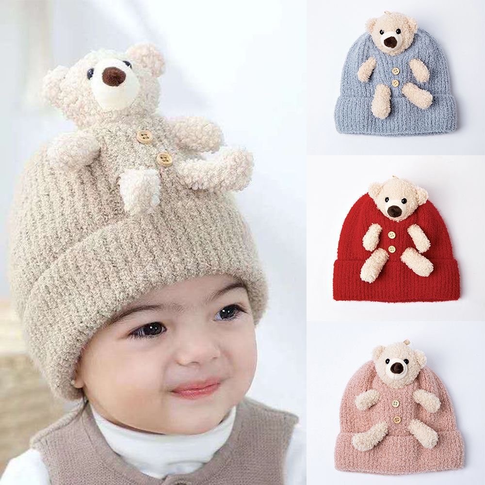 Cute Solid Color Autumn Winter Soft Bonnet Hats Headwear Bear Warm Hat Knitting Cap 22174 5 99394