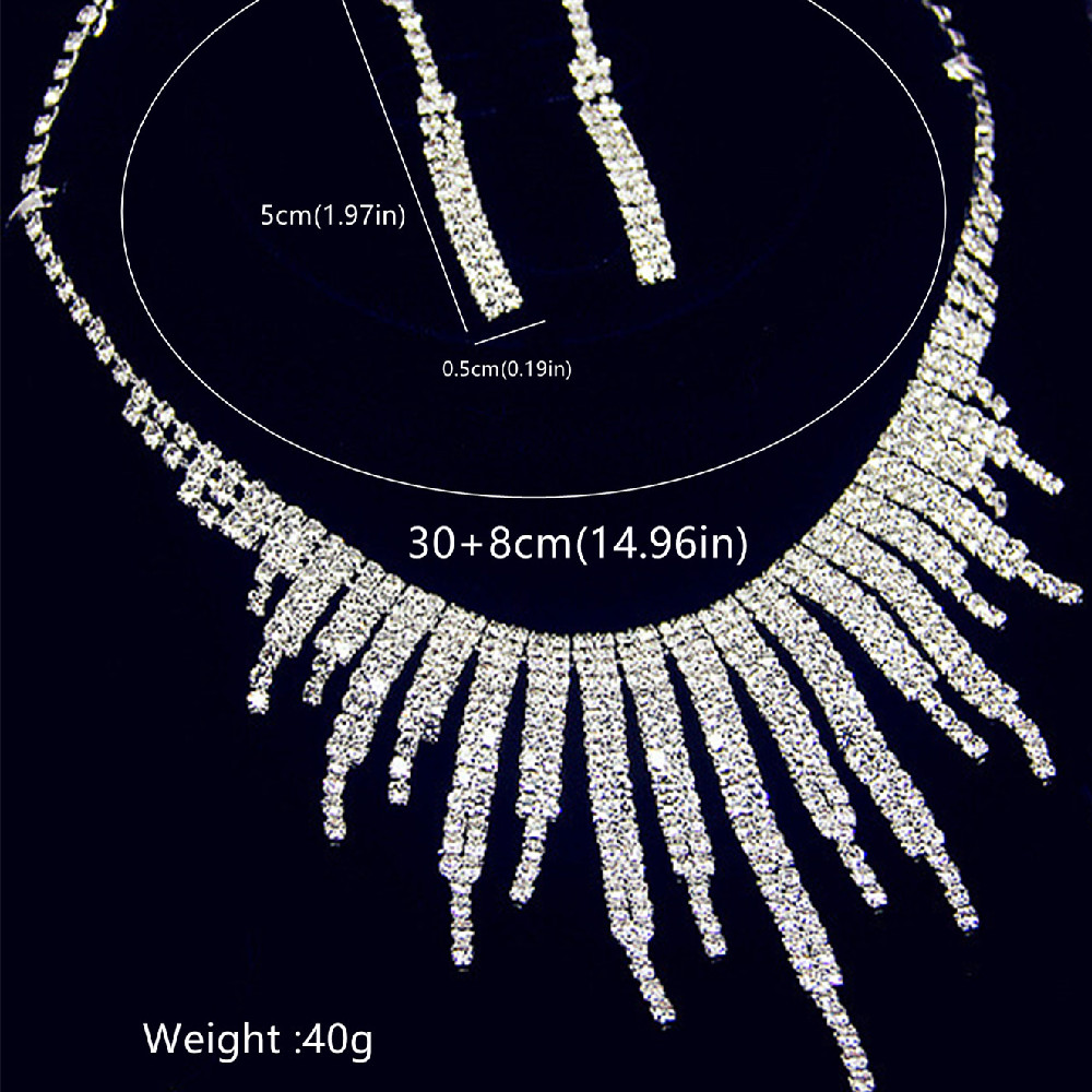 Geometric Rhinestone Necklace Earrings For Women Long Tassel Jewelry Sets Ladies Party Weddings Accessory 5
