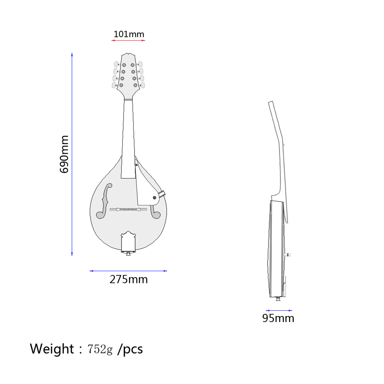 Mandolin A Style 8-String Basswood Body Engineer Wood Fingerboard Adjustable String Instrument for Benginners with Storage Bag