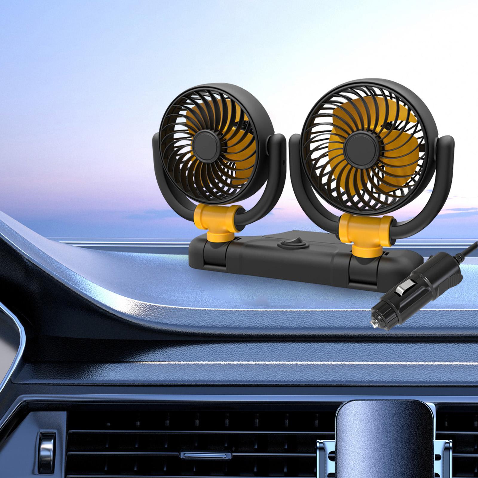 Portable Car Cooling Air Fan Blower 360 Degree Rotate Strong Wind Double Head Air Circulator for Car Dashboard Accessory