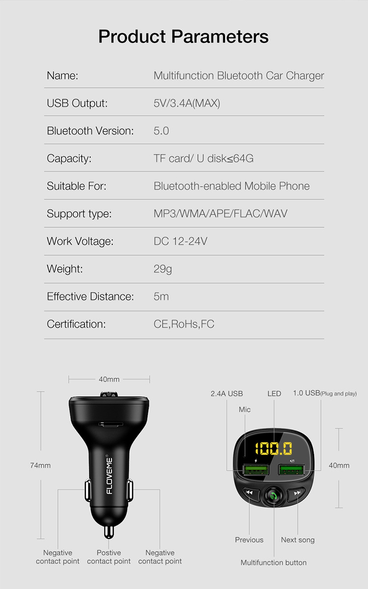 Car Charger FM Transmitter Bluetooth Audio Dual USB Car MP3 Player Autoradio Handsfree Charger Fast Charger Car Accessories f85d9