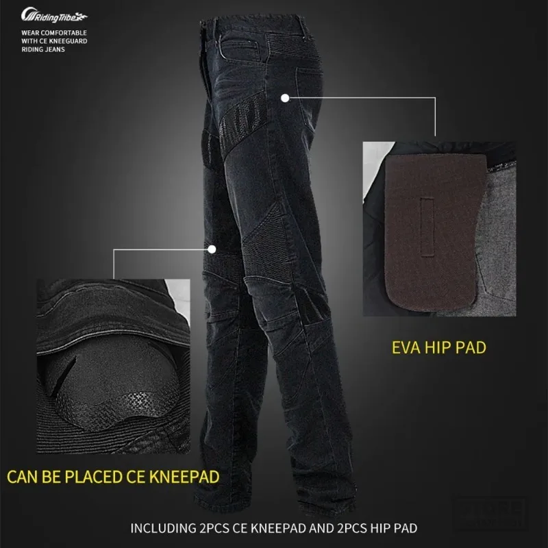 Men Motorcycle Pants Motocross Off-road Racing Rider Jeans Riding Breathable Trousers with Kneepads Protective Clothing HP-03
