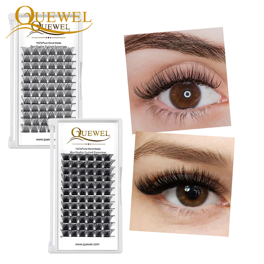 Quewel Lashes Clusters 72 Pcs DIY Eyelash Extensions Kit Bond and Seal Waterproof Long Lashting Segmented False Lash Glue Set