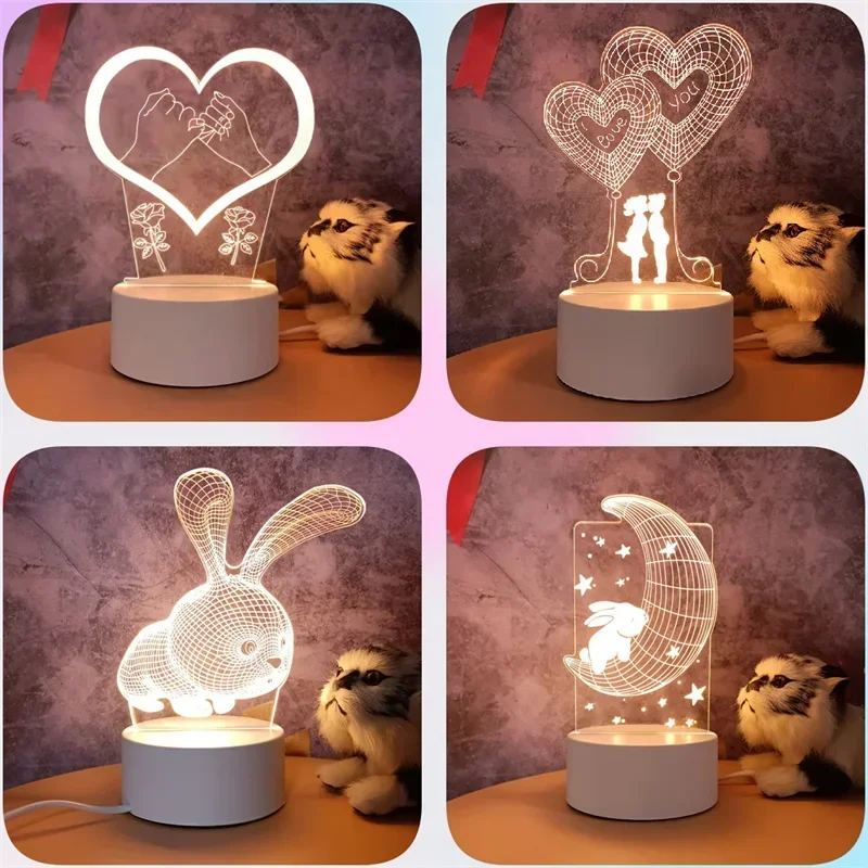 Heart Love Acrylic 3D Night Light USB DIY Kids Bedroom Night Lamp for Valentine's Day Decor Christmas Wedding Cute Gifts 2023