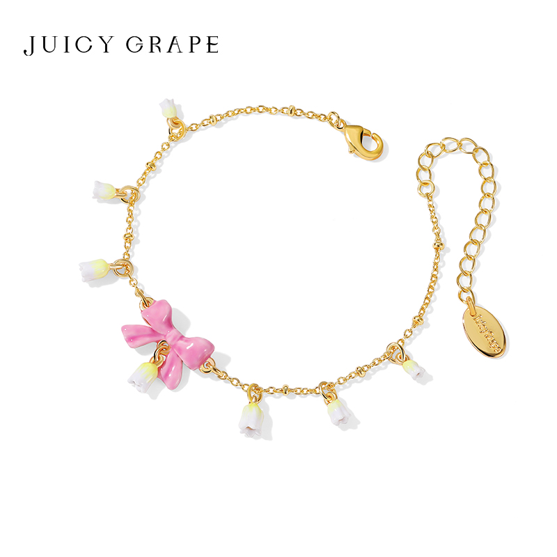 JUICY GRAPE Original Luxurious and Unique Pink Butterfly Bow Bellflower Bracelet Perfect Gift for Best Friends or Girlfriends 10ad4