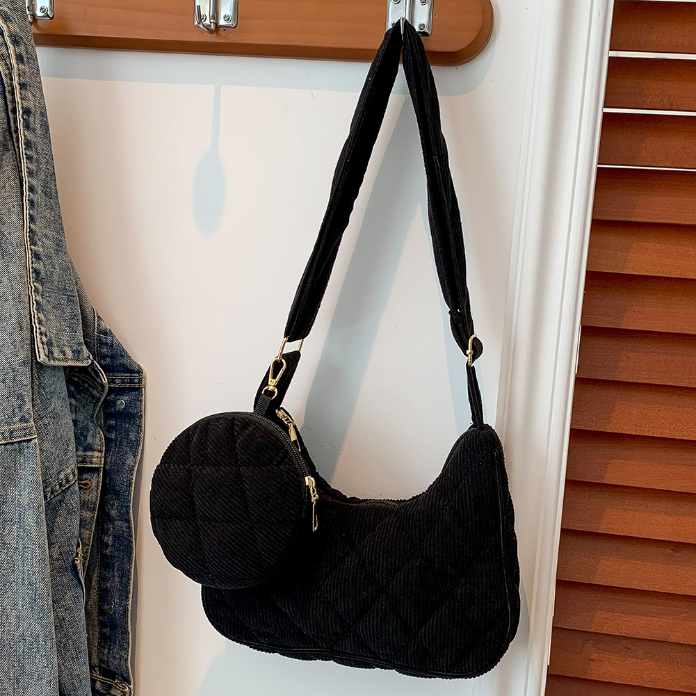 Women Corduroy Tote Handbag with Coin Purse Vintage Shoulder Bag Casual Corduroy Tote Bag Soft Satchel Bag Girl Stylish Purse