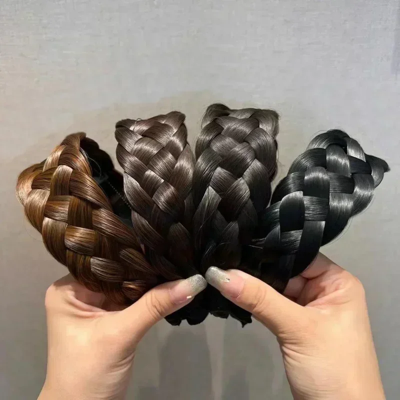 Women Fishbone Braid Hair Hoops Korean 4.5cm Width Headbands Artificial Handmade Wig Head Hoop Headwear Accessories