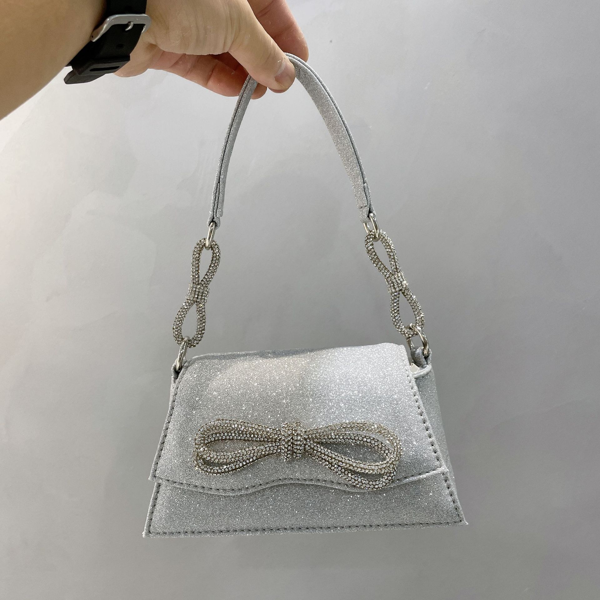 XIYUAN 20 Colors Lady Chic Rhinestone Bow Handbags Designer Glittering Stones Tote Bag Satin Evening Clutch Purse Prom Handbag