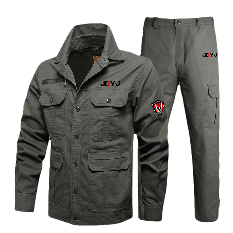 JDYJ brand men's work clothes, summer tactical set, outdoor camouflage set, thin jacket, long pants, wear-resistant pocket work