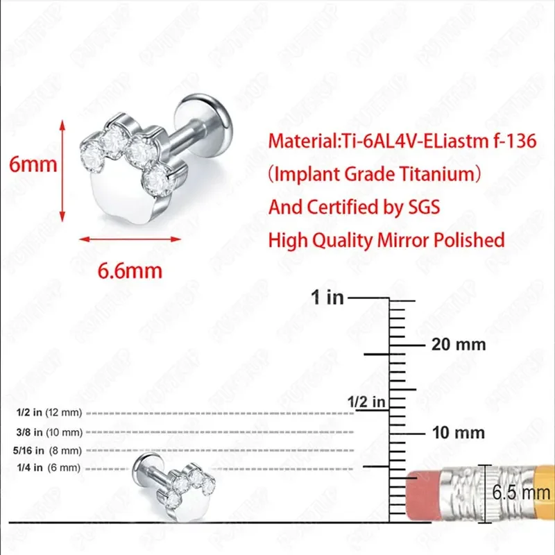 Ti-6AL4V-ELiastm F136 Titanium Tragus Piercing Earring Internally Thread Cartilage Piercing Helix Jewelry Conch Rook Lobe Stud