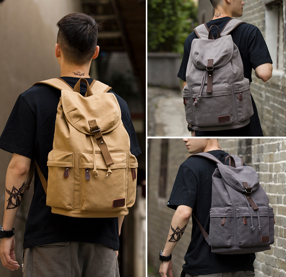 Men's 14inch Laptop Backpack Vintage Canvas Unisex Travel Bags USB Charging Schoolbag Student Mochia fc898