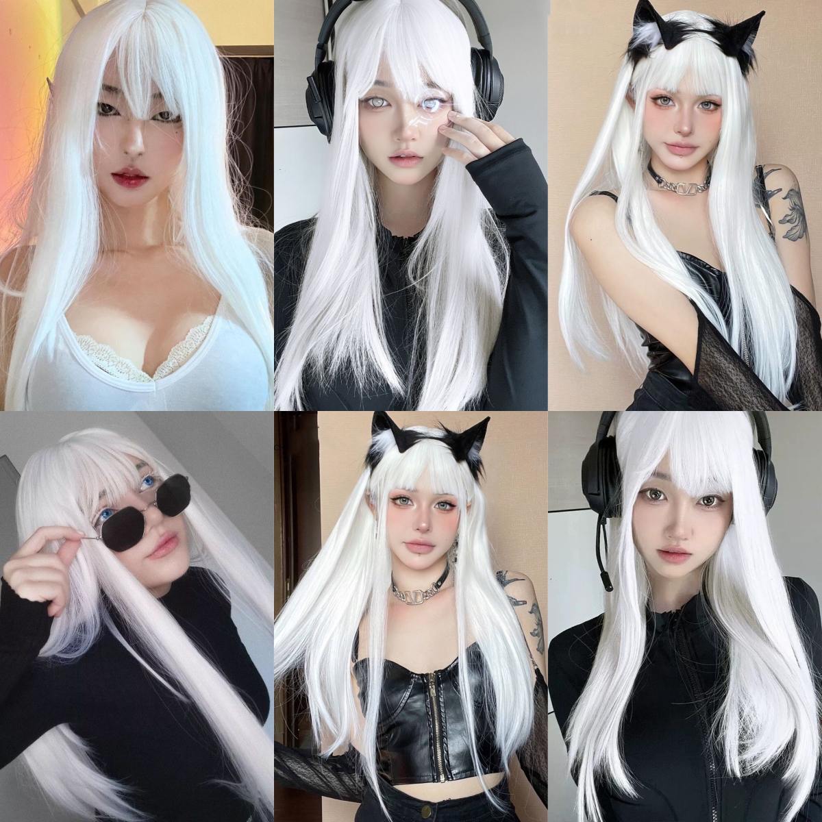 HENRY MARGU White Long Straight Synthetic Wigs for Women Colorful Cosplay Party Fake Hair with Bangs White Wig HighTemperature ab6c8