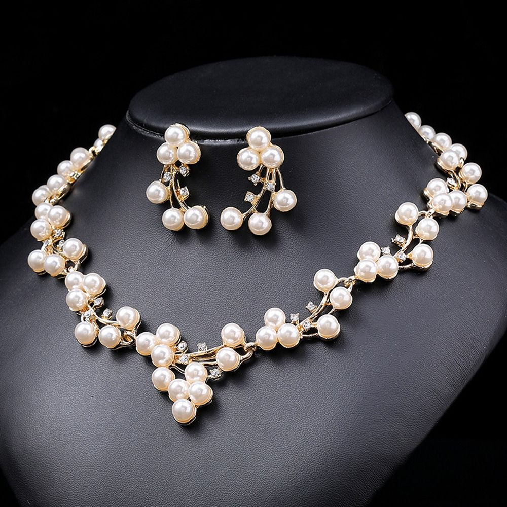 Pearl Vintage Rhinestone Alloy Korean Style Jewelry Set Bridal Wedding Jewelry Set Women Necklace Dangle Earrings 61cbd