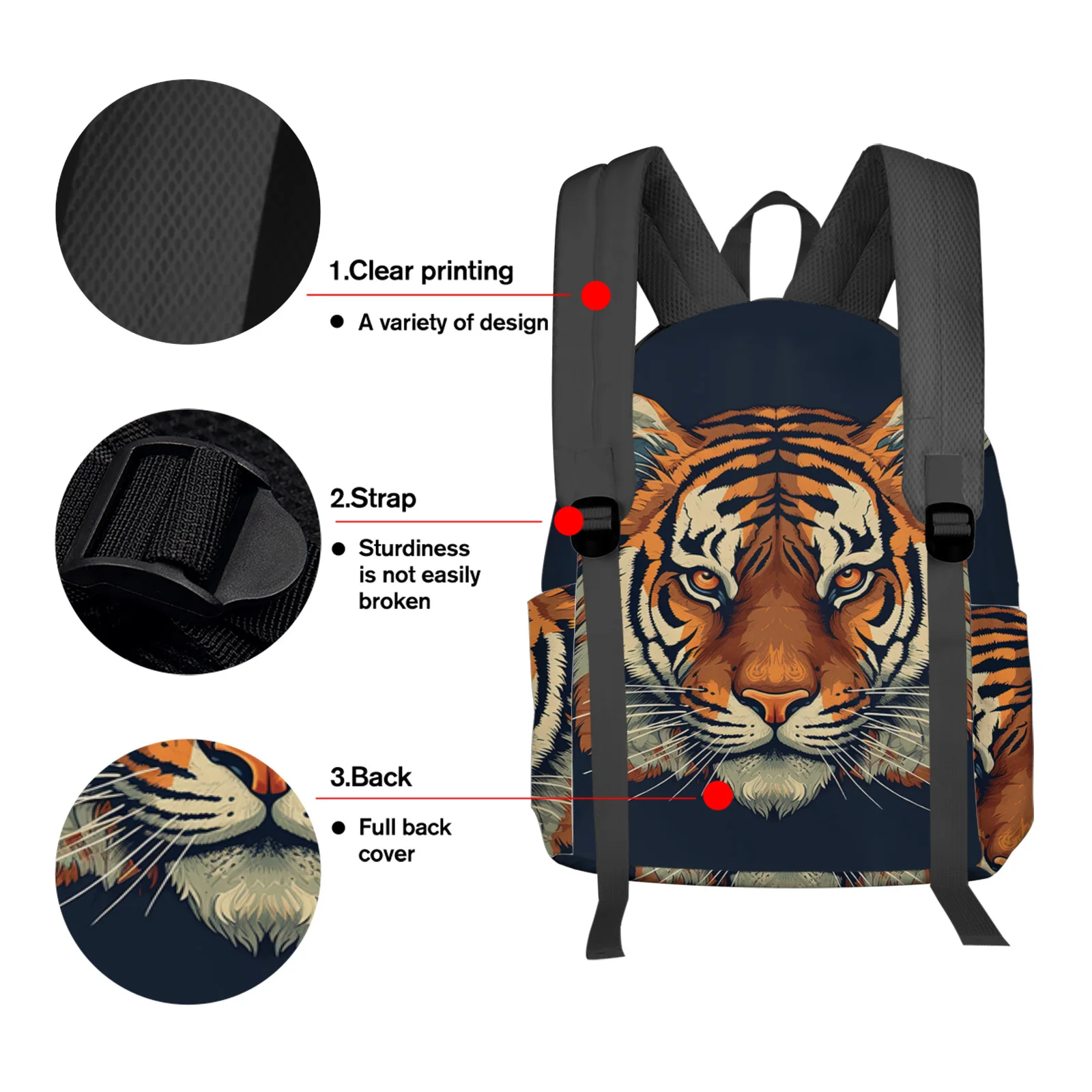 Tiger Hair And Beard Backpacks Student Casual Travel Large Handbags High Capacity Schoolbag Teenager Bookbag 9e1c8