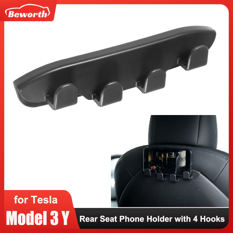 Seat Phone Car Rear Holder for Tesla Model 3/Y Back Seater Headrest Bracket Hanger with 4 Hooks Bag Organizer Car Accessories smile