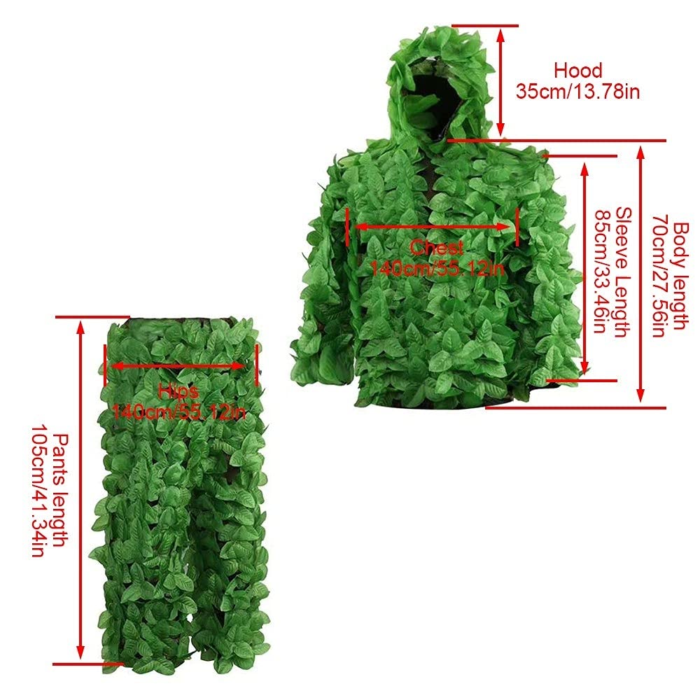 Ghillie Suit Camouflage Suit 3D Leaf Sniper Costume Suits Breathable Geely Suit for Jungle Woodland Hunting Wildlife