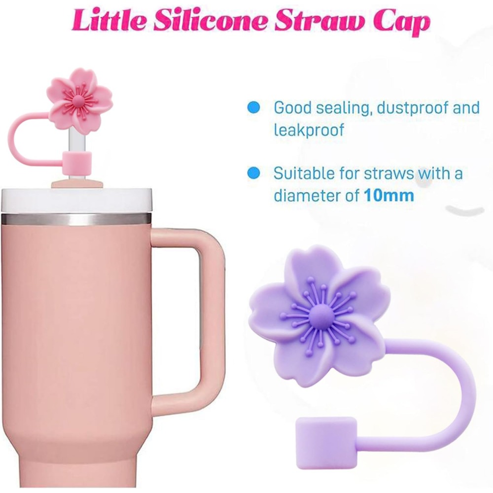 Straw Flower Silicone Cover Cap for Stanley Cup,Straw Topper 10mm 0.4in Dust-Proof Reusable Straw Tips Lids Cup, smile Cup, Cup,