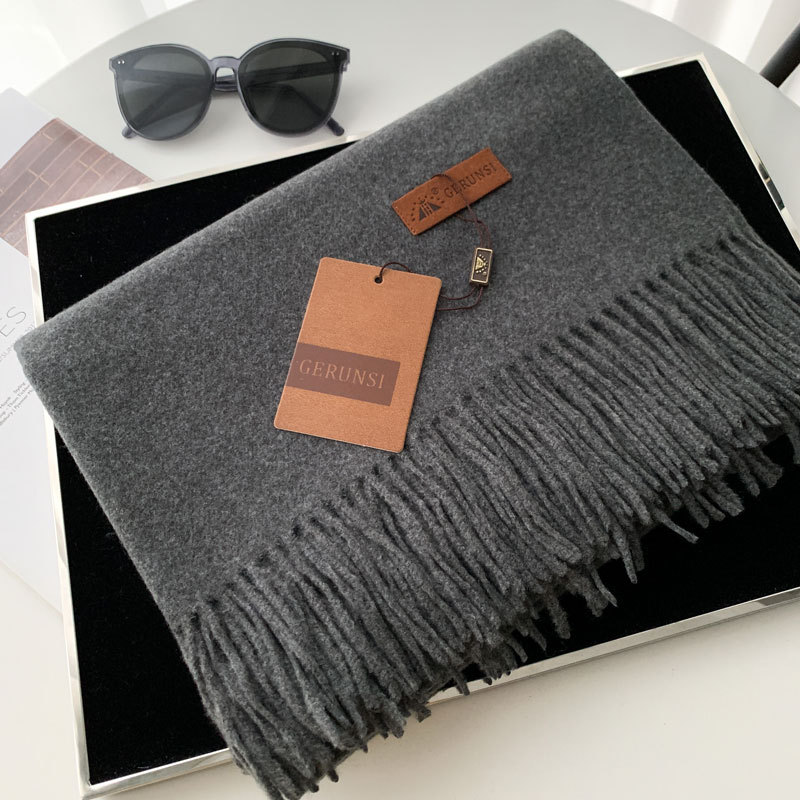 Classic Solid Color Tassel Scarf Women Winter Thickened Warm Faux Cashmere Shawl Men's fe5d6