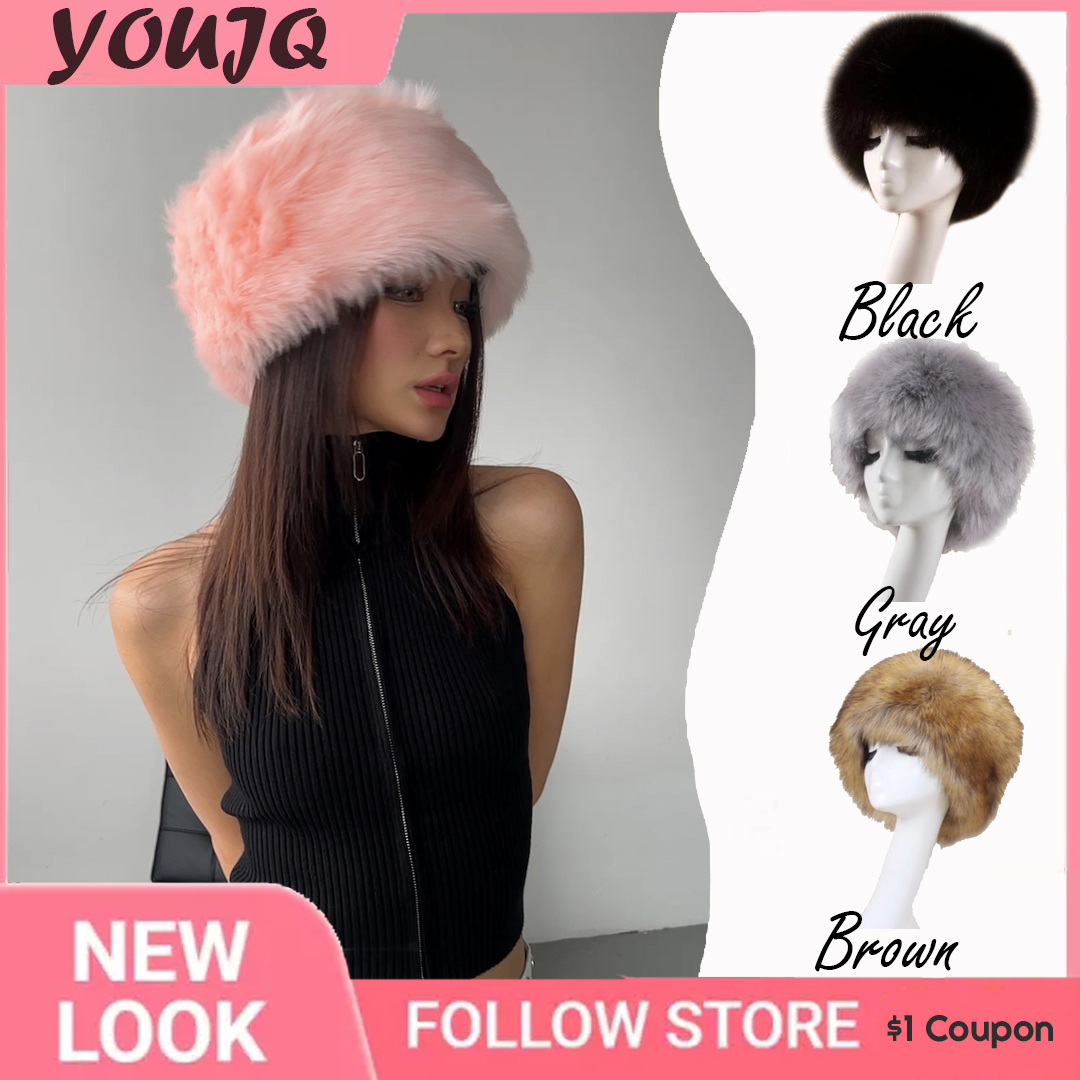 Y2k Winter Fluffy Fuzzy Faux Fur Bucket Hats For Women Warm Plush Fisherman Hat Outdoor Stylish Panama Caps New Year Presents 12ee6