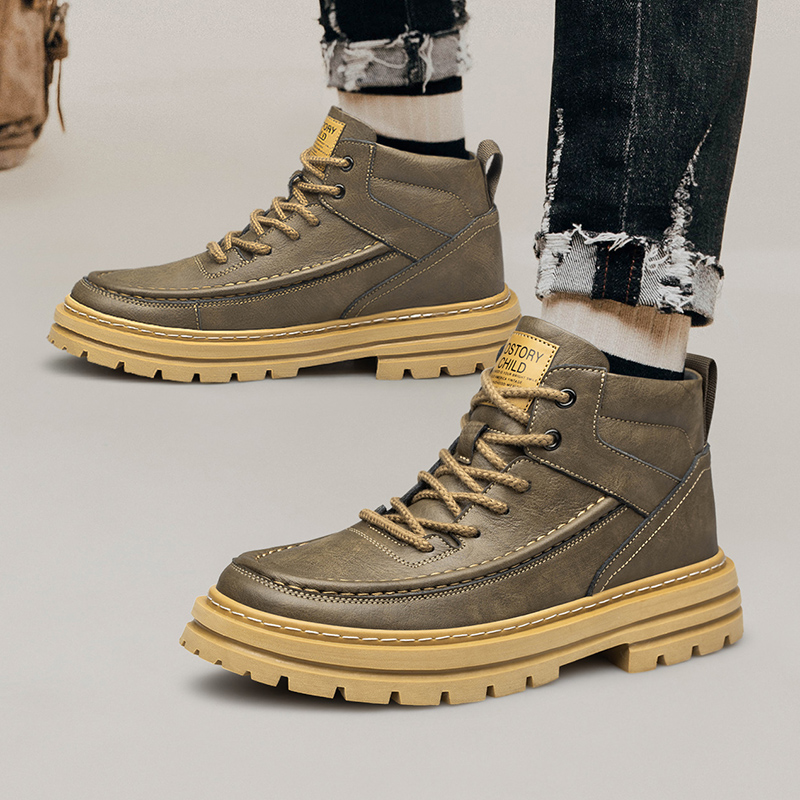 Brand Designer Elevated Personalized Genuine Leather Men's Outdoor Work Wear Boots Winter High Top Shoes 989a