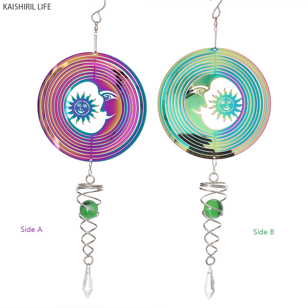 Moon Ramadan Garden Decoration Outdoor Wall Hanging Decor Eid Mubarak Rotating Wind Chimes Balcony Wind Spinner Crystal Pendant