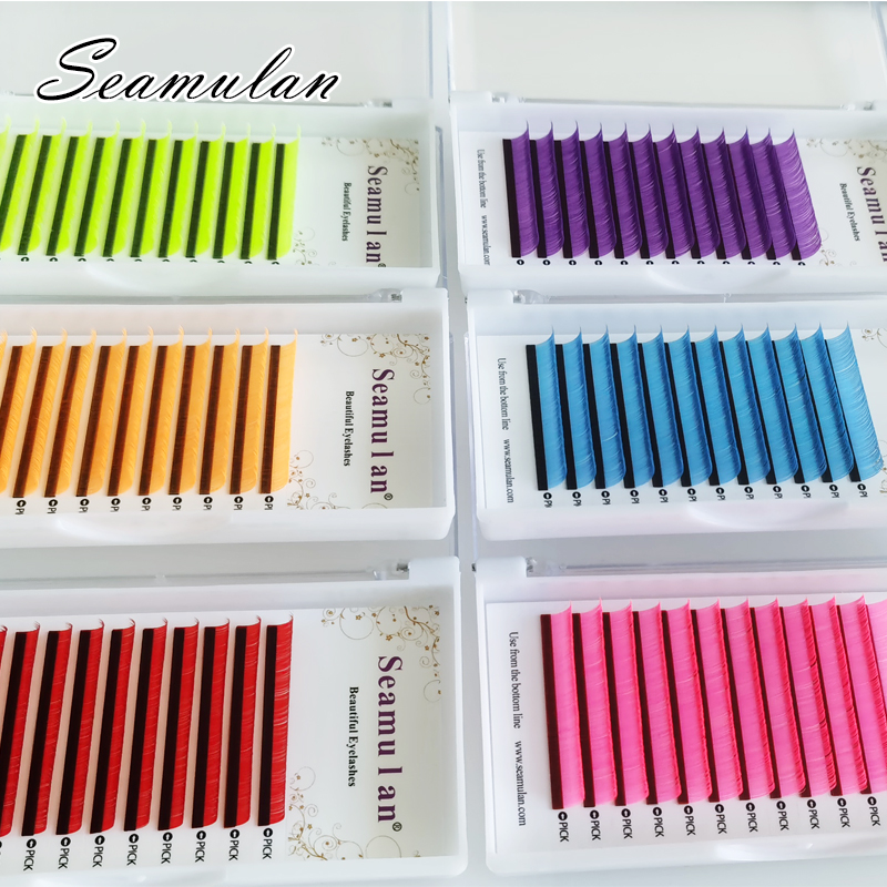 L M LC Color Lash Eyelash Extensions Individual False Colored Mink Lashes Makeup Purple Blue Brown Green Red White Pink Yellow
