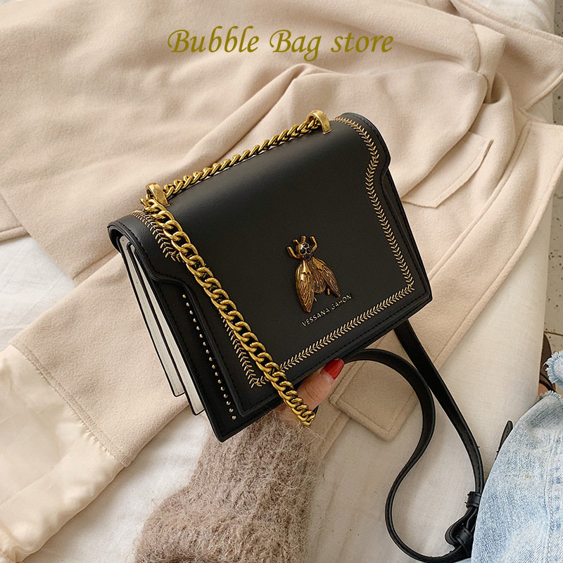Luxury Brand Women Handbag 2022 New Retro Bee Female Shoulder Bag Simple High Quality Leather Designer Crossbody Bags