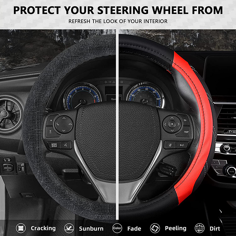 Elantrip Leather Large Steering Wheel Cover 15 1/2 to 16 inch Soft Grip Breathable for Car Truck SUV Jeep Anti Slip Black