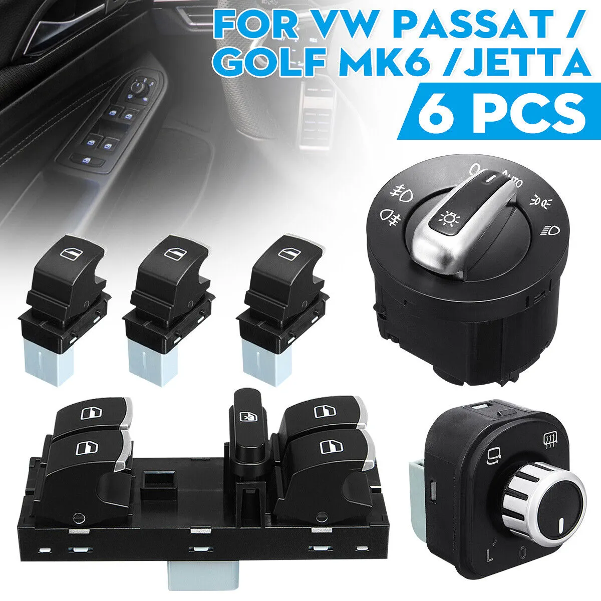 Car Chrome Headlight Switch+Chrome Power Side Mirror Switch For VW Golf Jetta 5 6 Passat B6 Touran Tiguan Scirocco Amarok